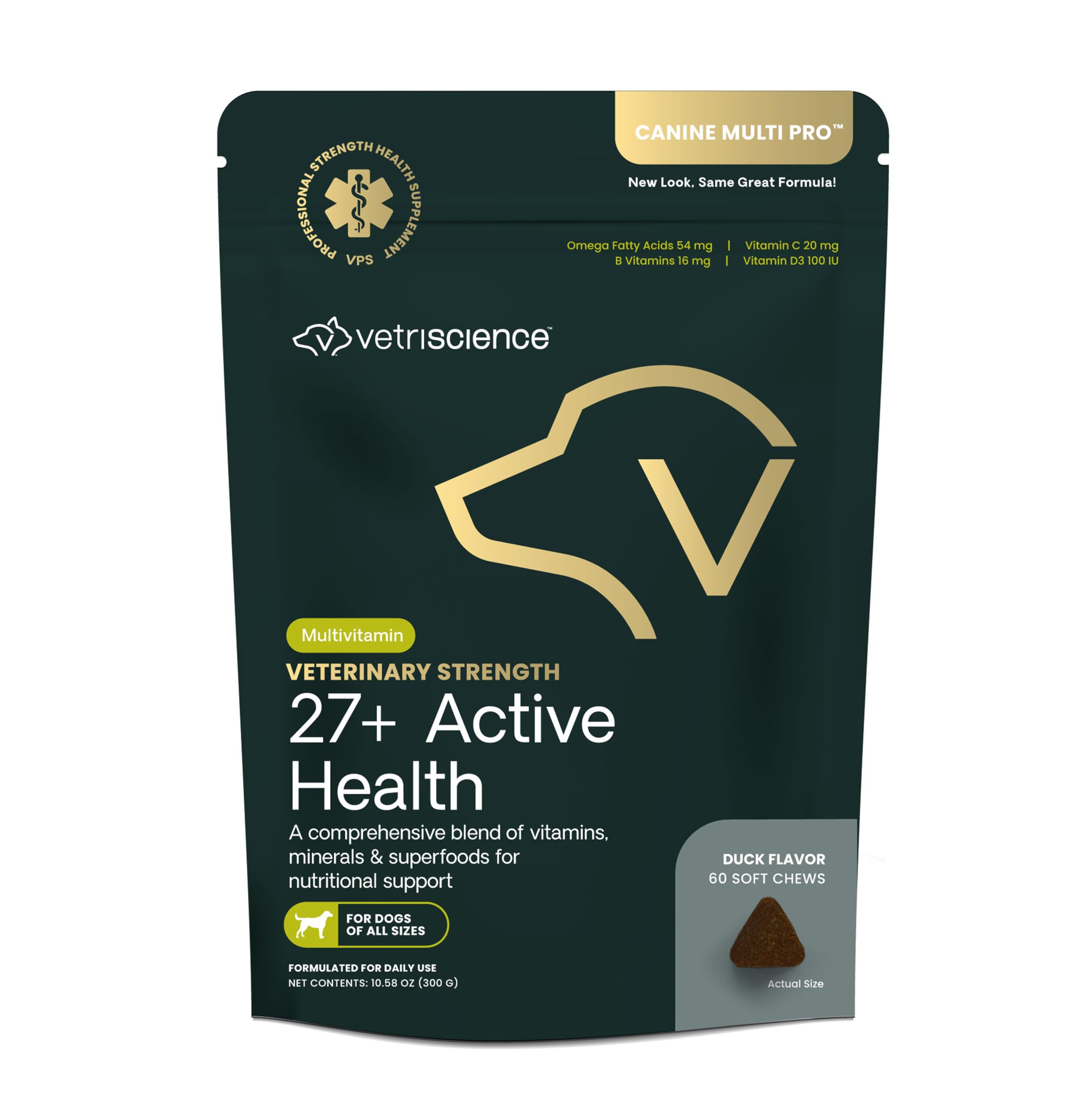 VetriScience Veterinary Strength 27+ masticables para apoyo nutricional diario de perros.