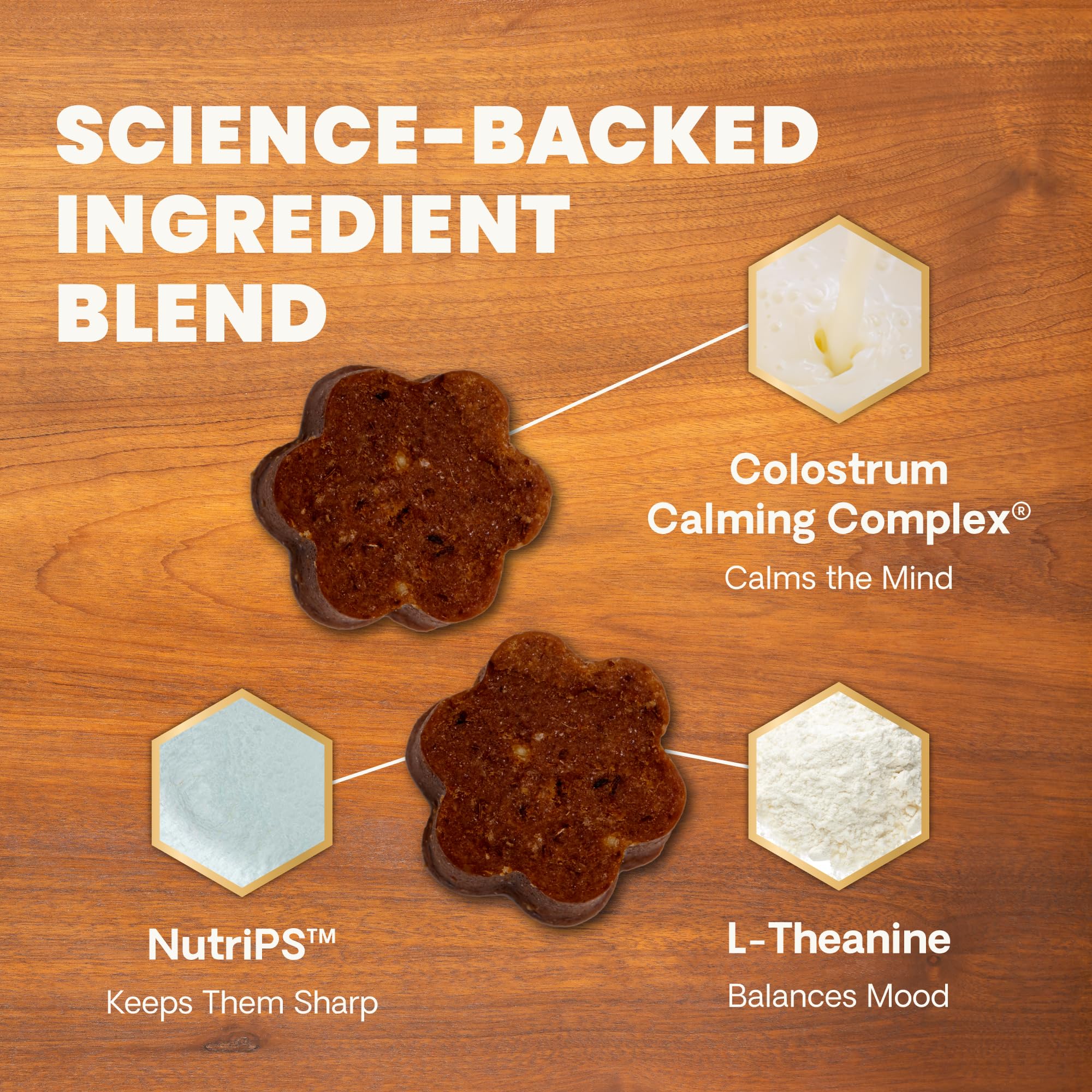VETRISCIENCE Senior Calm & Confident, sabor hígado-pollo, snack agradable para perros mayores.