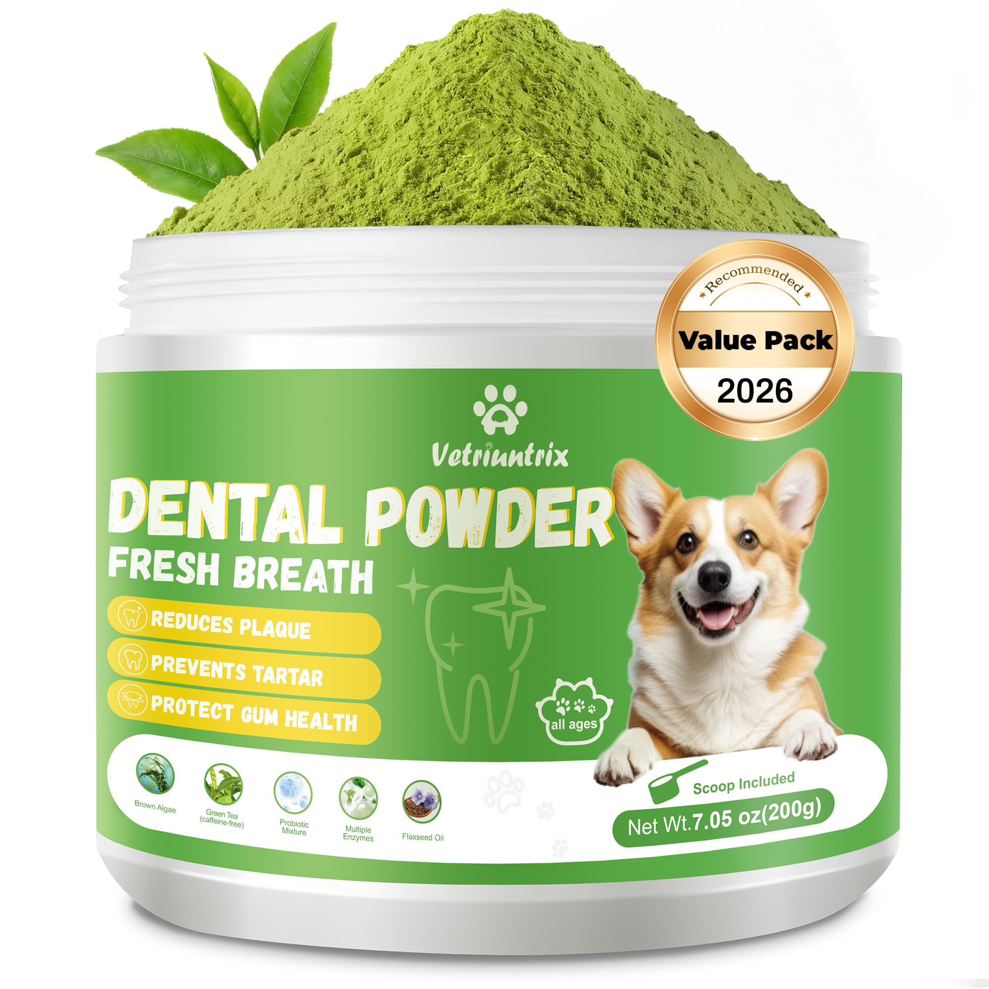 Vetriuntrix Polvo Dental para Perros en envase, útil para uso diario.