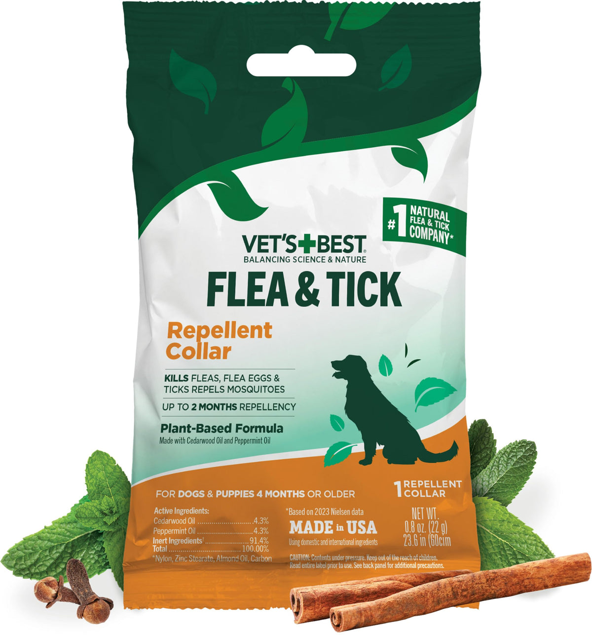 Vet's Best collar para perros, ajuste hasta 20 pulgadas, protección continua contra pulgas y garrapatas