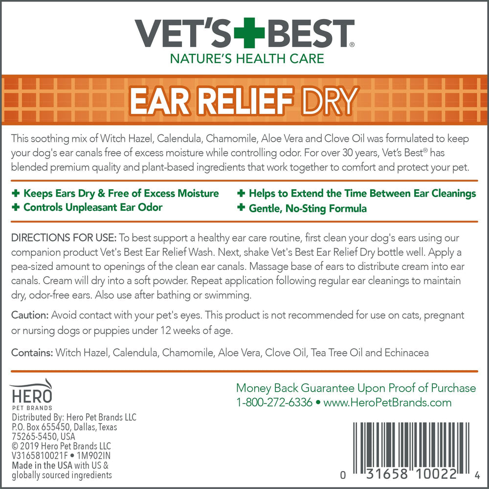 Vet's Best Dry Ear Relief: formulacion sin alcohol para orejas sensibles.