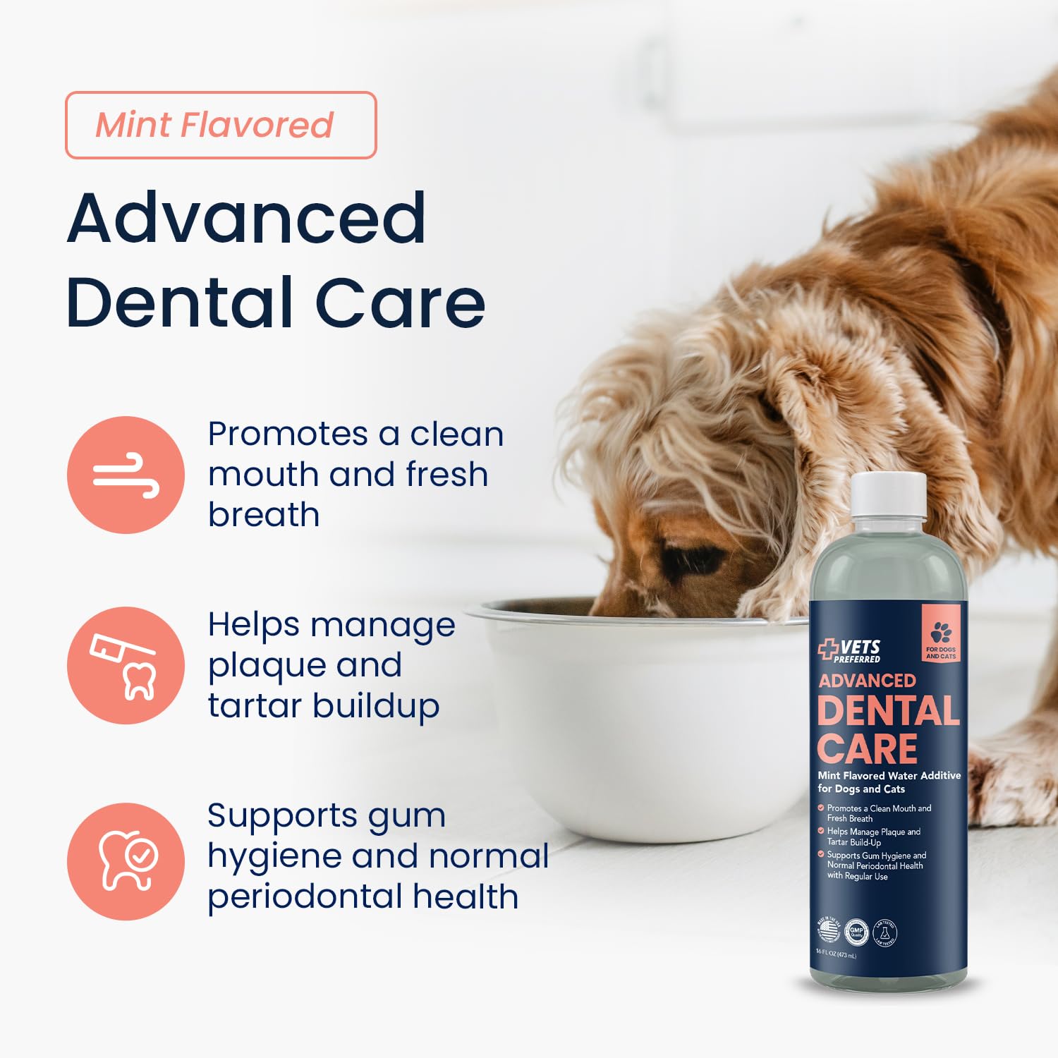 Vets Preferred aditivo-agua-dental: fácil de añadir al bebedero para el cuidado bucal.