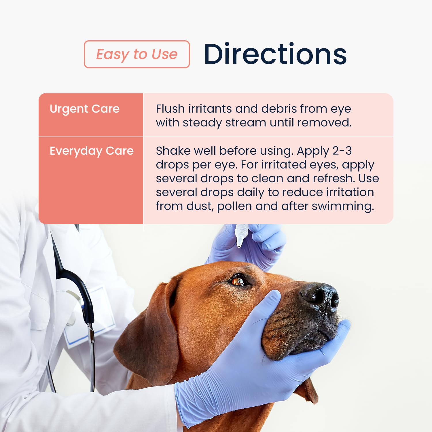 Vets Preferred allergy relief for dogs highlights a gentle eye rinse.