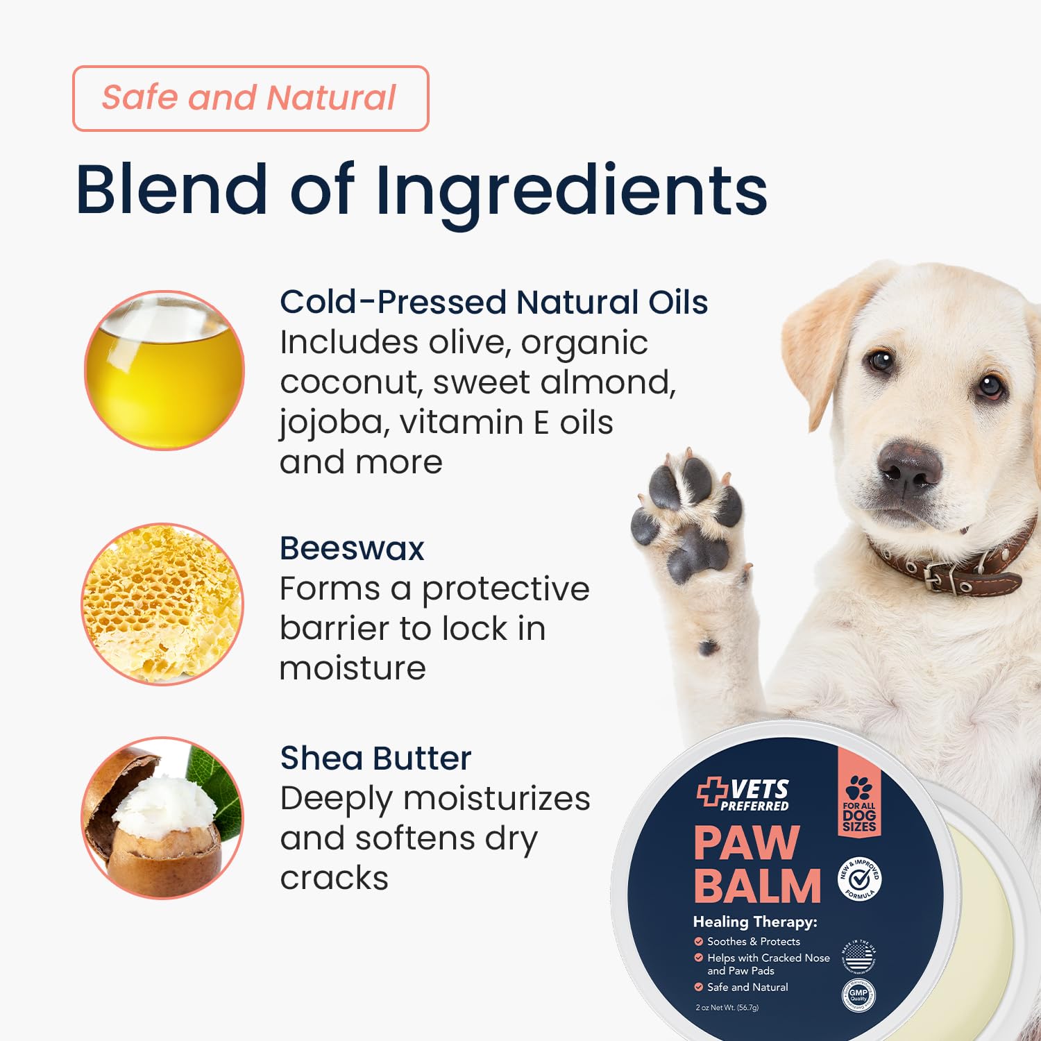 Aplicación rápida con tarro de 2 oz de Vets Preferred en patas y nariz.
