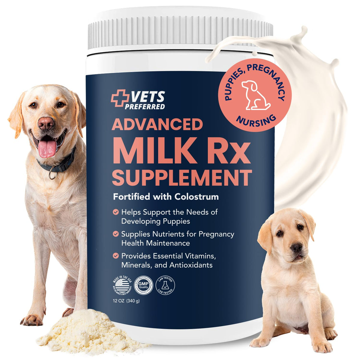 Vets Preferred Leche Reemplazo para perrito en pote, apoyo al destete