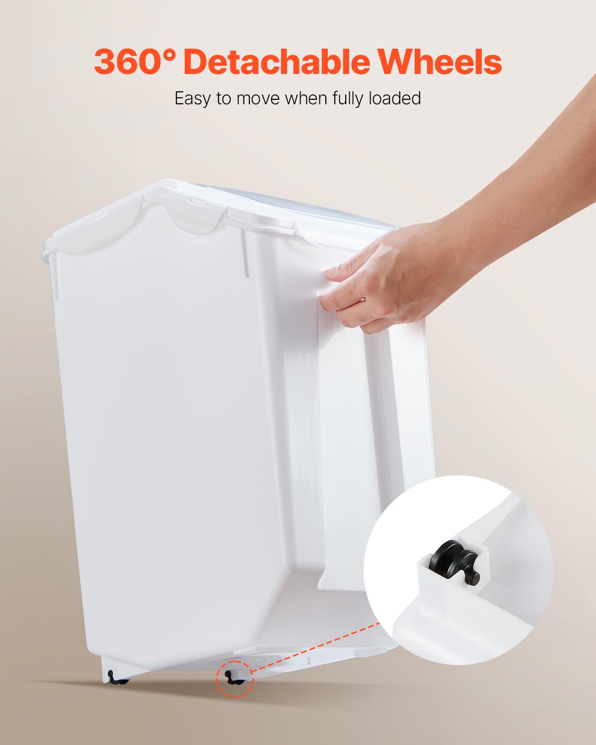 VEVOR contenedor arroz 20L, ruedas desmontables, movilidad flexible en la despensa.