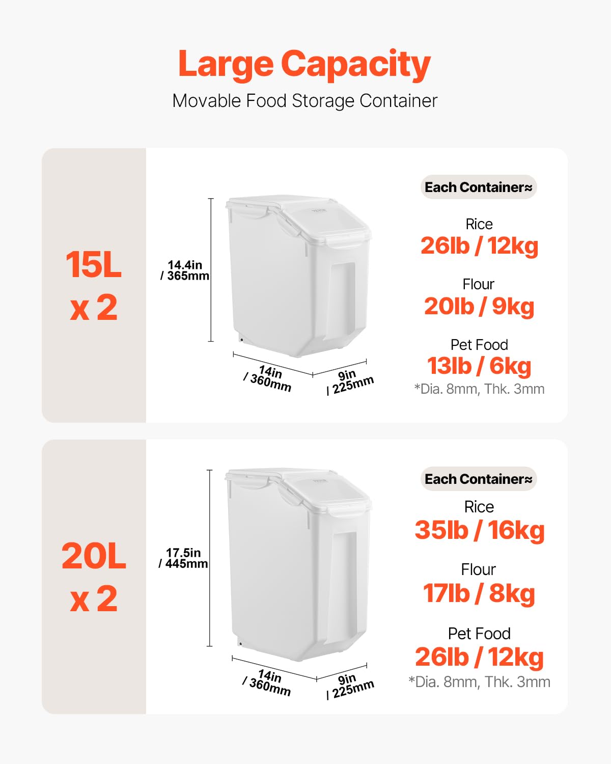 VEVOR contenedor arroz 20L con tapa clara para control diario