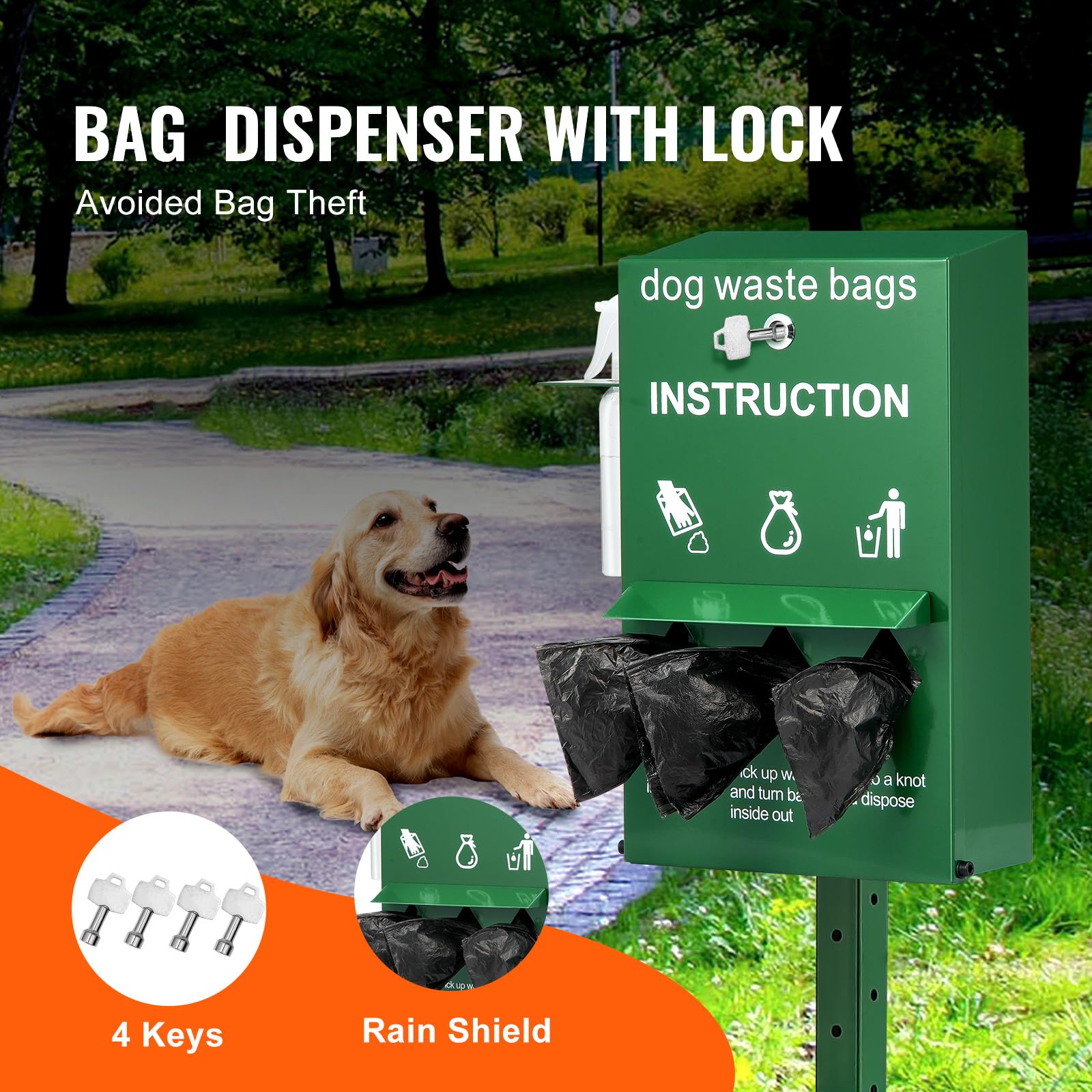 VEVOR dispensador-bolsas-candado mantiene las bolsas seguras.