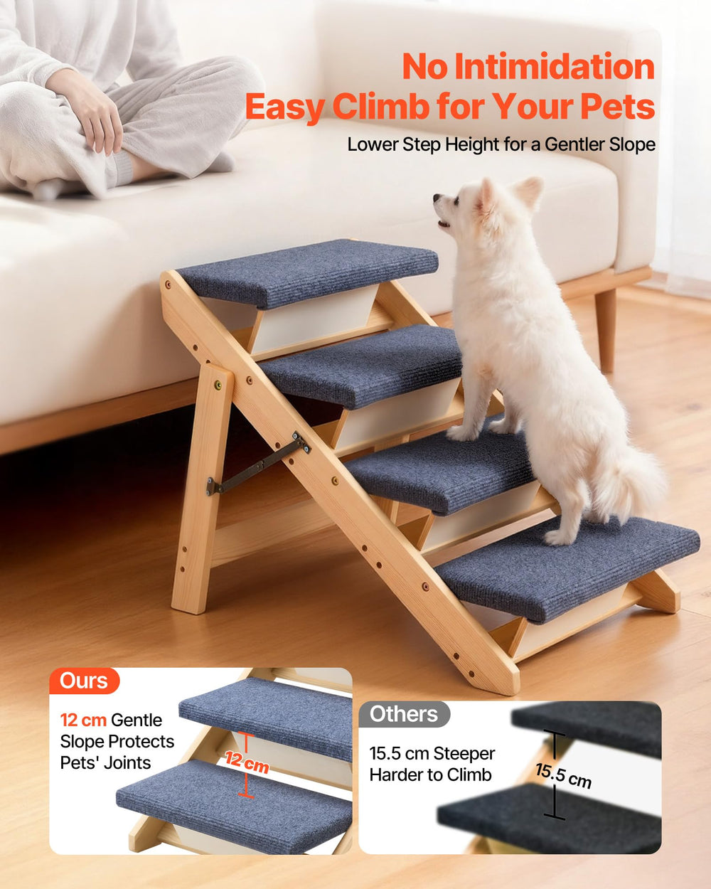 VEVOR escalera para perros en sofá, superficie antideslizante para las patas.
