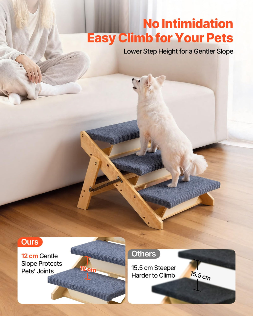 VEVOR escaleras para perros de madera con 3 pasos, adecuadas para subir al sofá