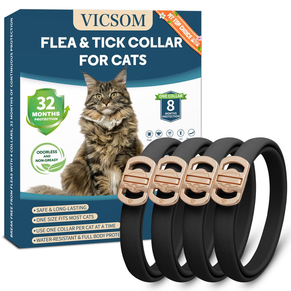 Collar VICSOM para gatos: lote de 4 con protección temprana contra pulgas.