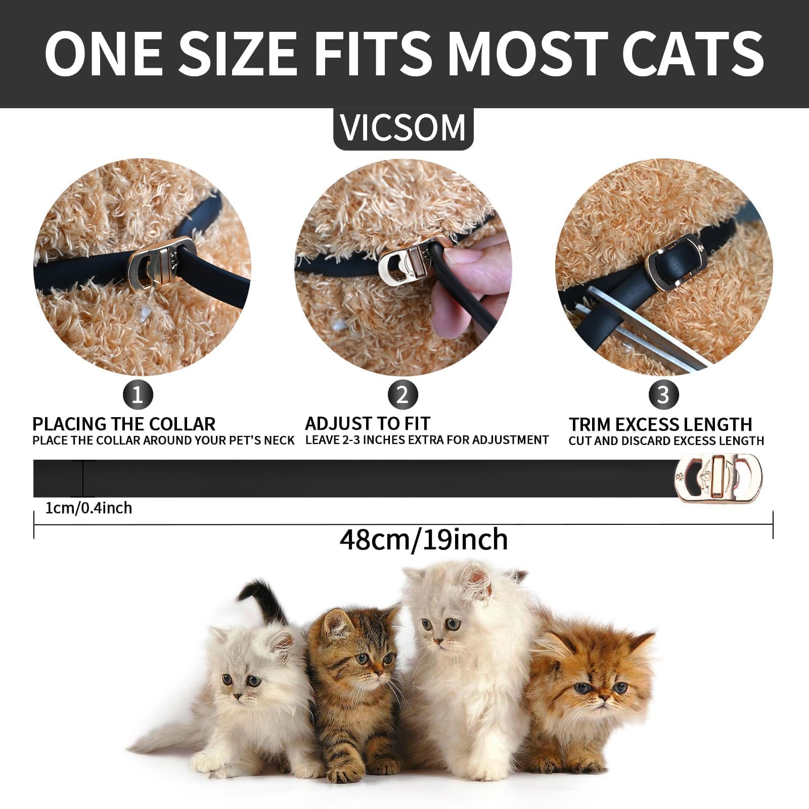Collar de talla única de VICSOM, ajuste de 18-8 pulgadas para gatos.