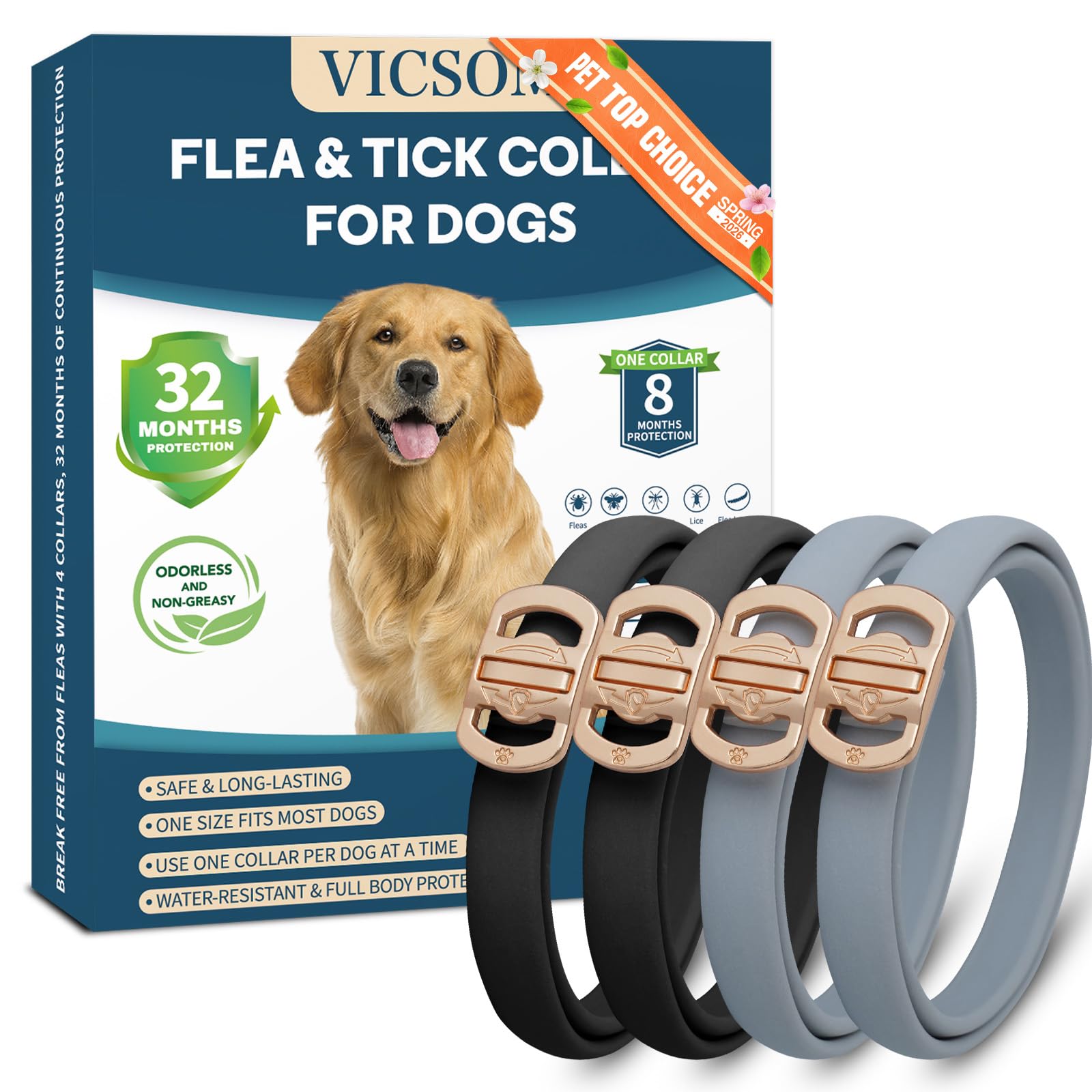 Collar VICSOM para garrapatas: protección de 32 meses para perros.