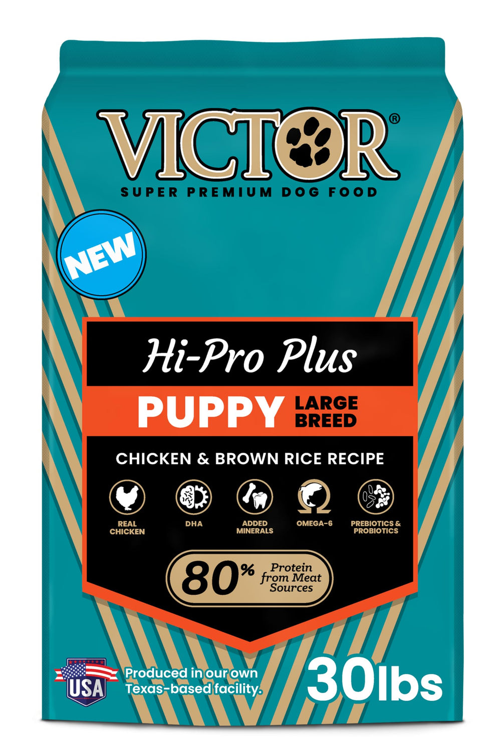 VICTOR Classic Hi-Pro Plus para cachorro grande con pollo principal favorece crecimiento muscular.