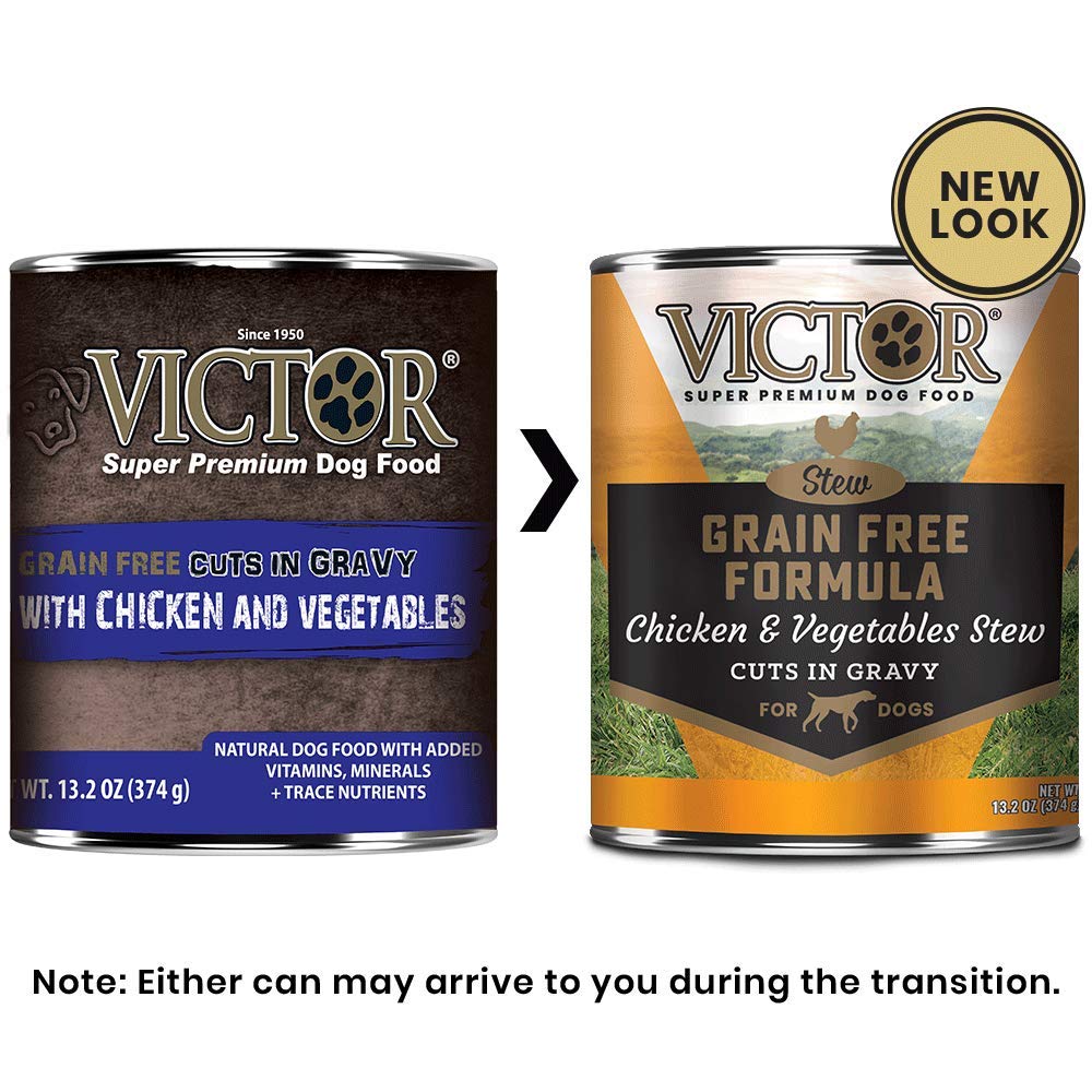 Victor premium para perro, estofado con pollo y verduras, sin granos.