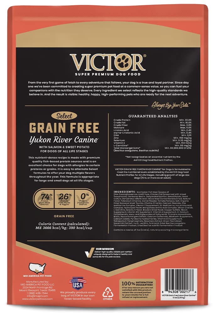 VICTOR Yukon River, proteína de pescado, alimento para perros con alergias a otras proteínas.