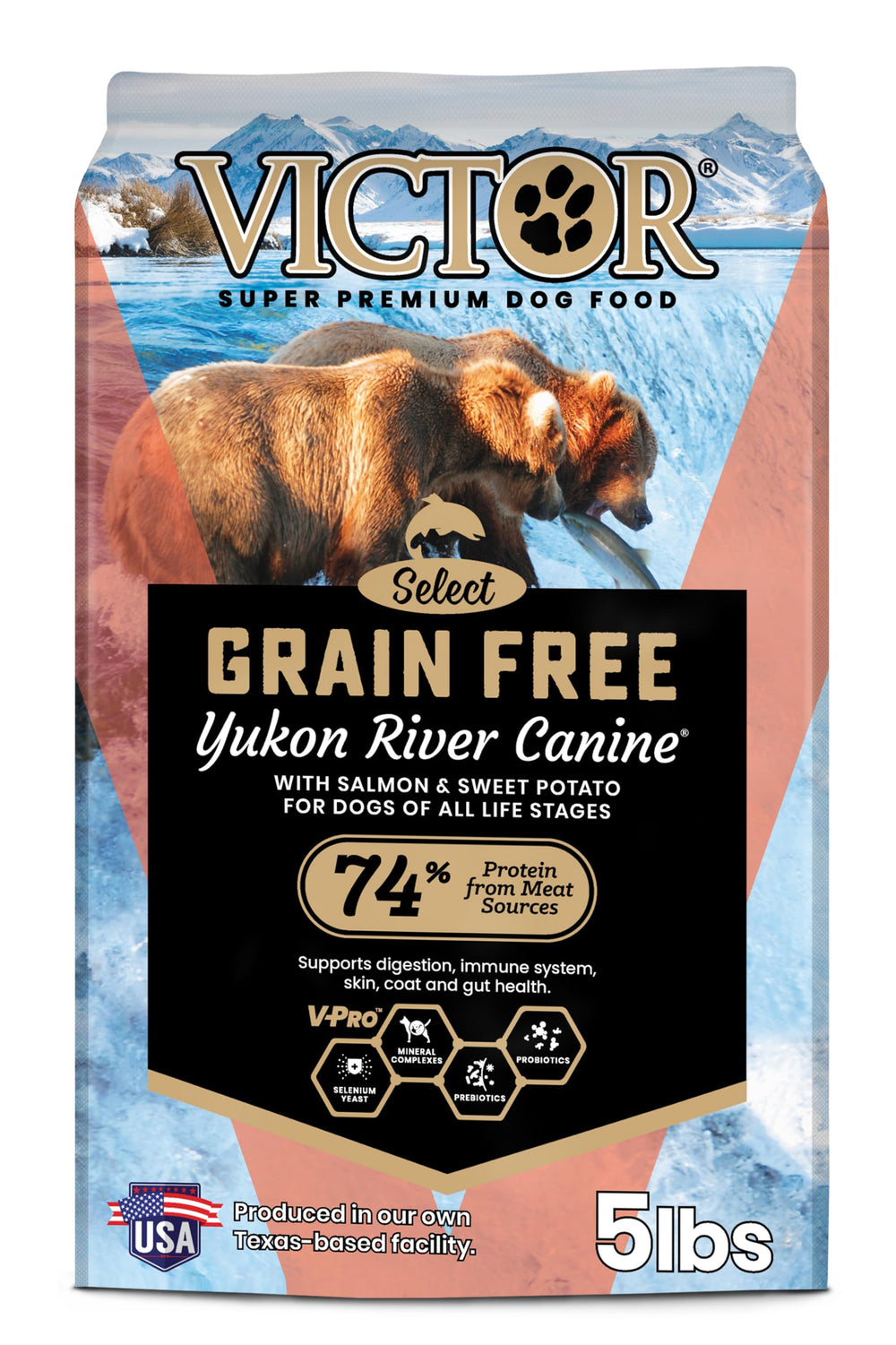 VICTOR Yukon River sin cereal, saco de alimento para perro, posible apoyo digestivo.