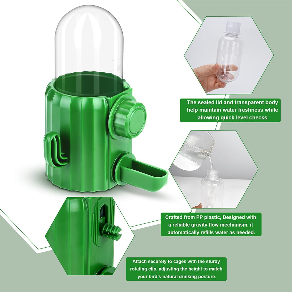 Dispensador de agua con clip giratorio y ajuste de altura para beber cómodo.