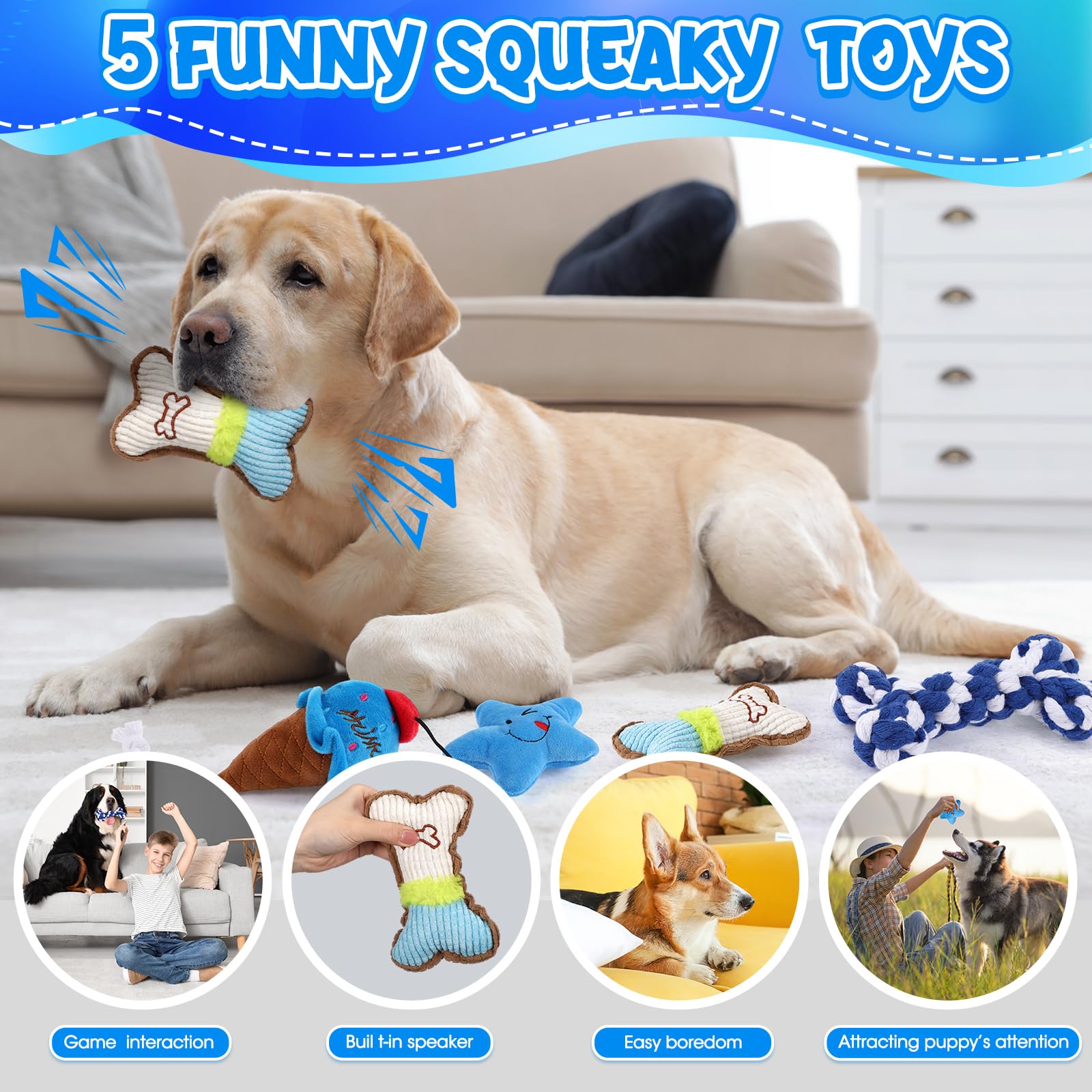Vinsot peluches suaves: acompañan juegos tranquilos y calman a perros activos.