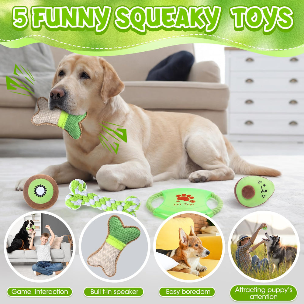 Vinsot juguetes peluche con formas de aguacate y hueso, suaves para perros grandes