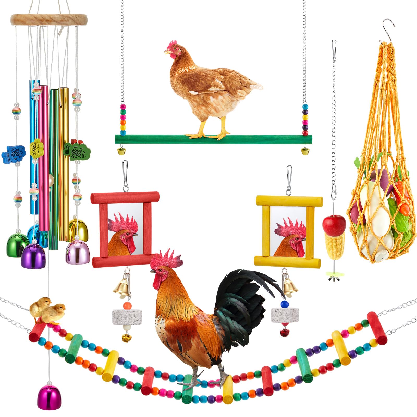 VioraWhite campana de viento para gallinas, estimulación auditiva y entretenimiento.