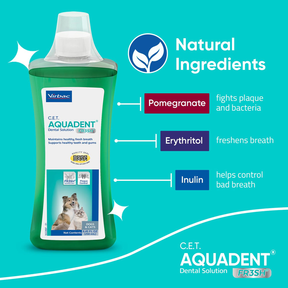 Tecnología Fr3sh en Virbac C.E.T. Aquadent: granada antioxidante, inulina prebiótica y eritritol.