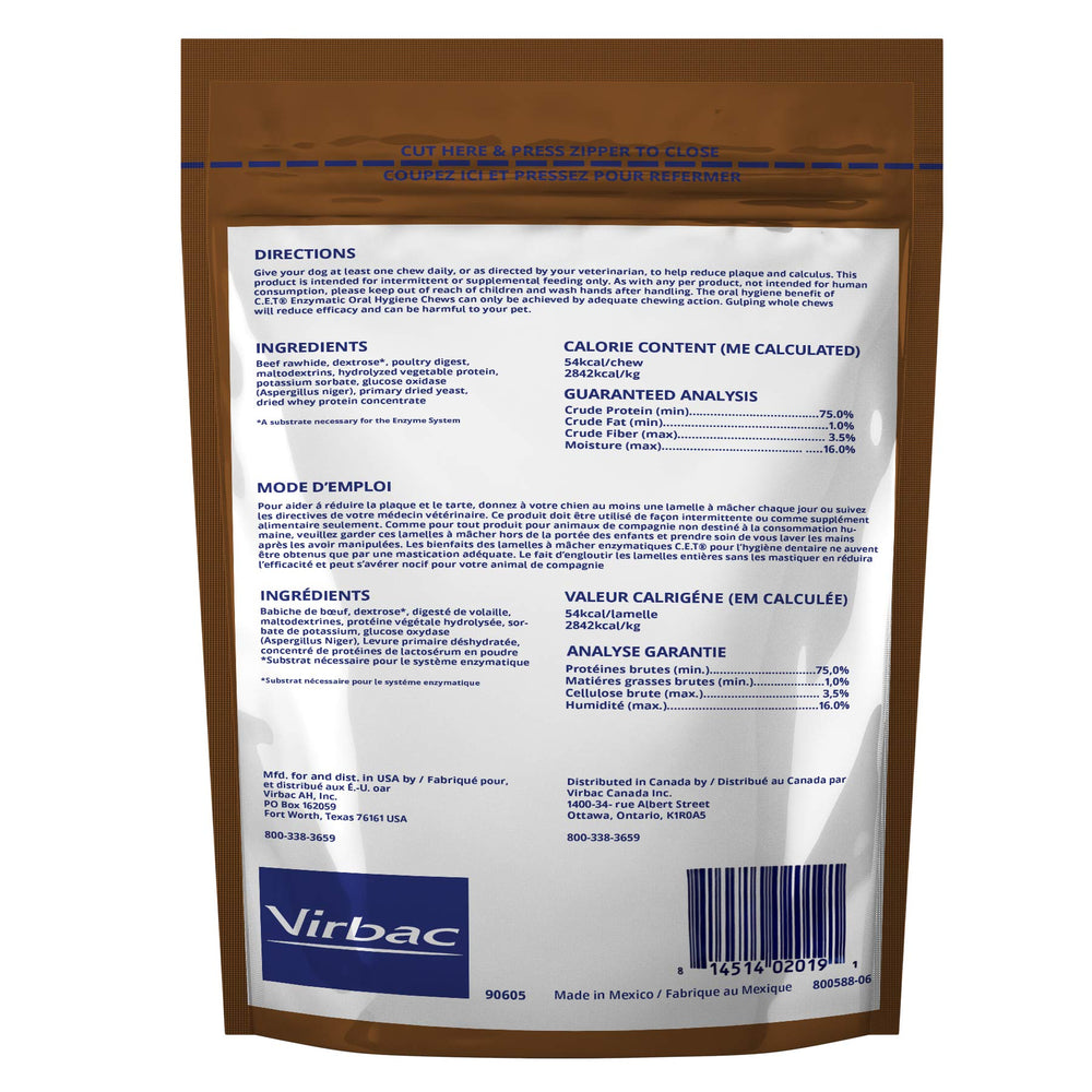 Virbac C.E.T. masticables con sabor a ave para perro grande, favorecen la aceptación diaria.