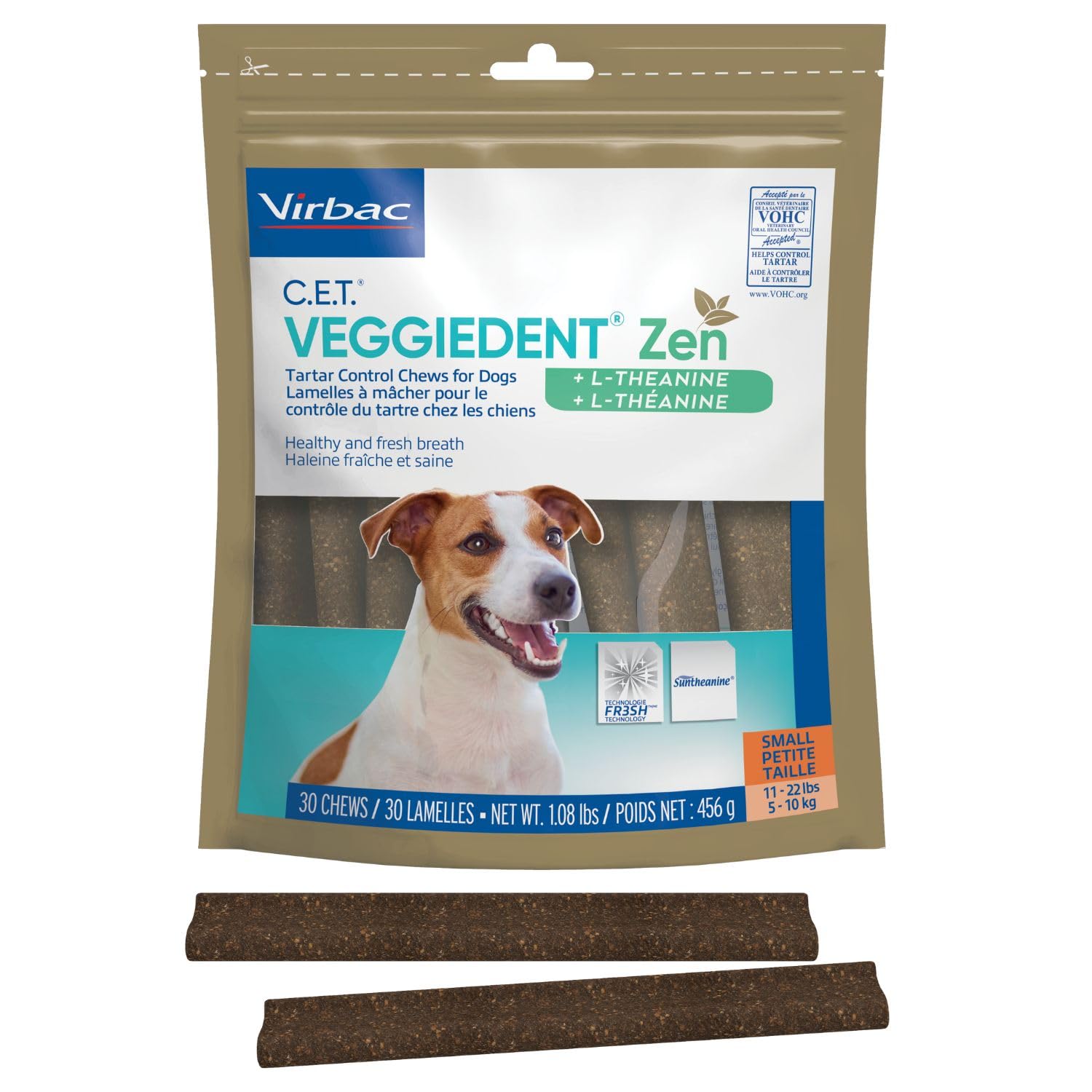 Virbac C.E.T. VeggieDent Zen para perros pequeños ayuda a limpiar dientes con sabor agradable.