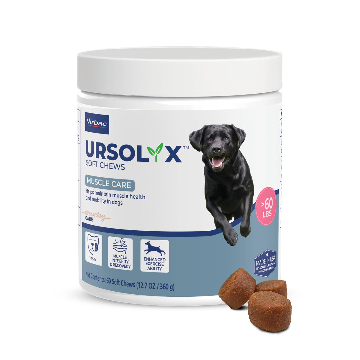 Virbac URSOLYX Soft Chews para perros mayores; sabor bacon favorece movilidad