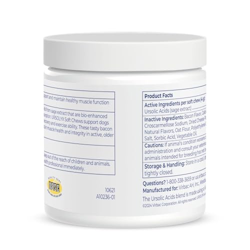Virbac URSOLYX masticables suaves, adulto activo, apoya fortalecimiento muscular para saltos y juegos.