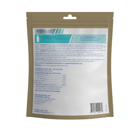 Virbac VeggieDent Flex, paquete dental sin gluten para aliento más fresco.
