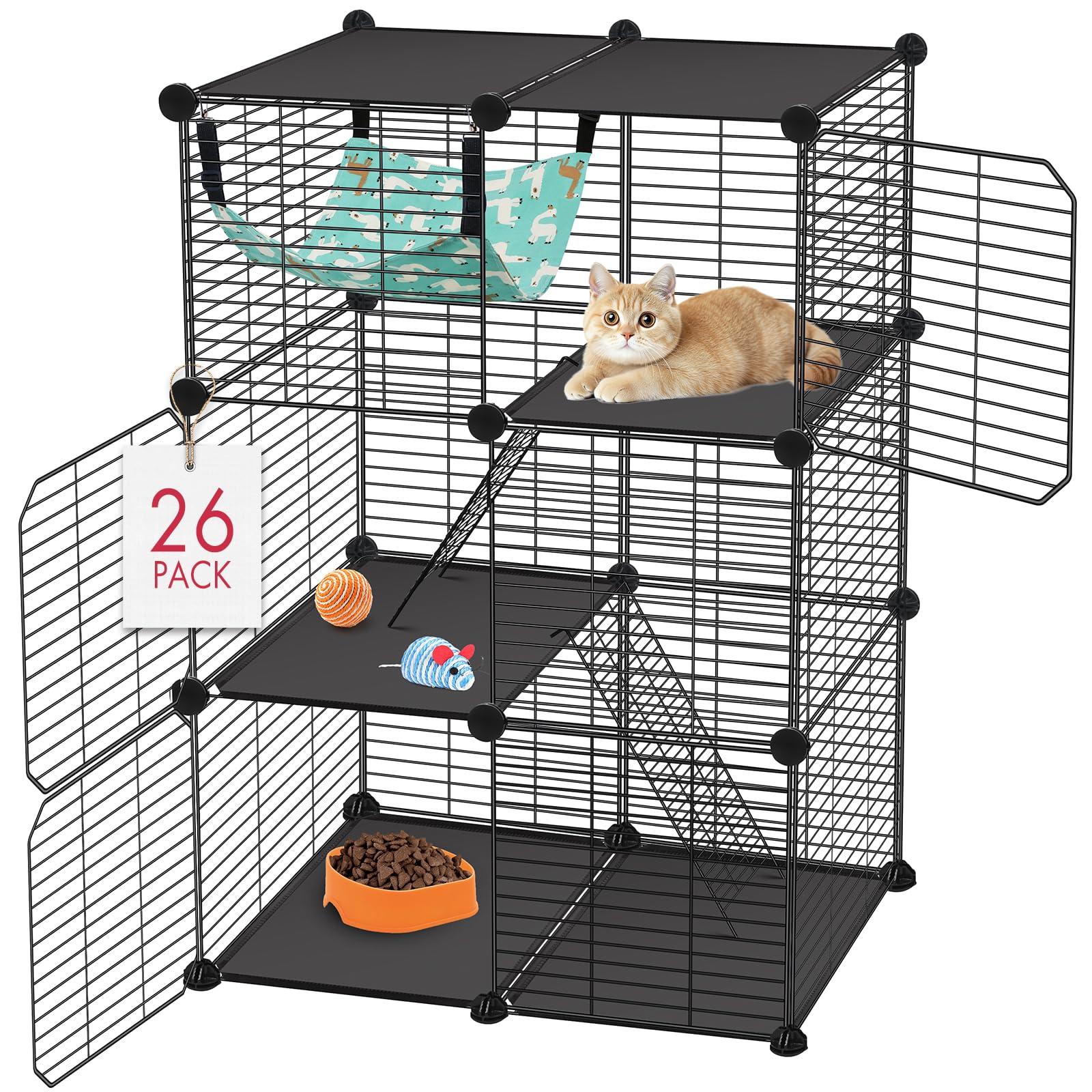 VISCOO jaula para gatos de tres niveles, ideal para interior y exterior.