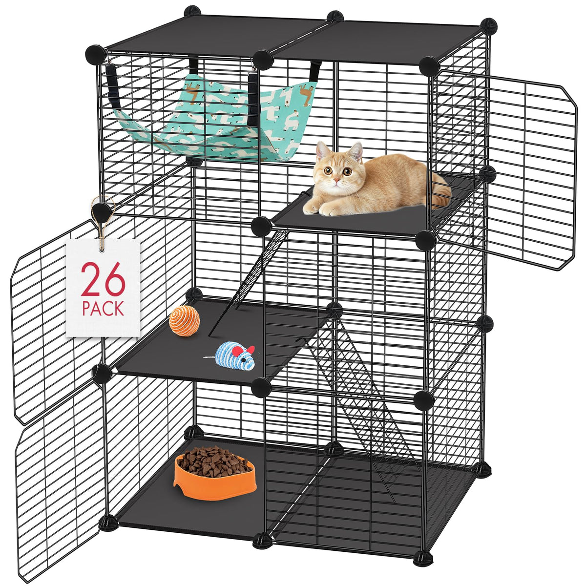 VISCOO jaula para gatos de tres niveles, ideal para interior y exterior.