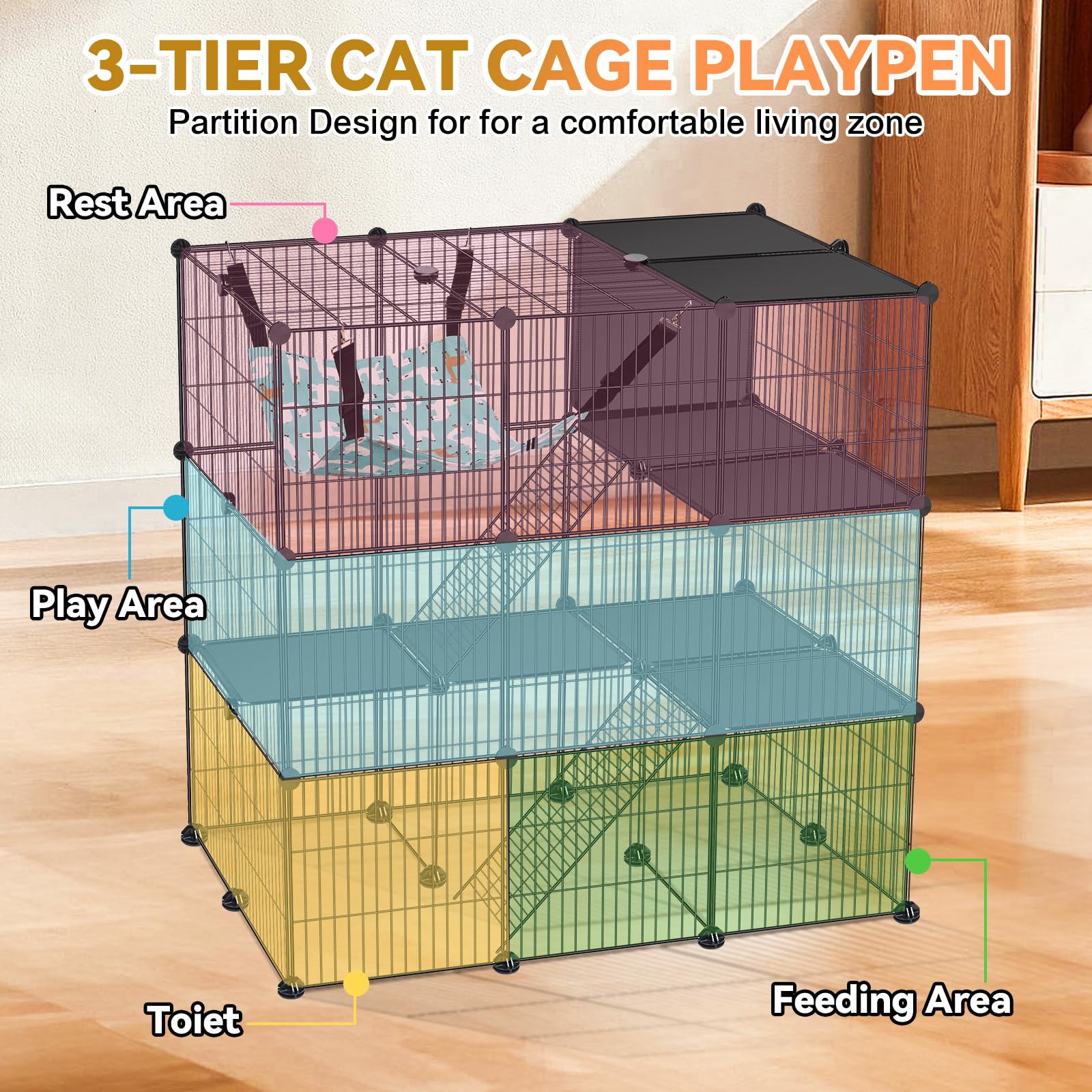 Viscoo jaula gatos 3 niveles, interior espacioso para jugar y descansar