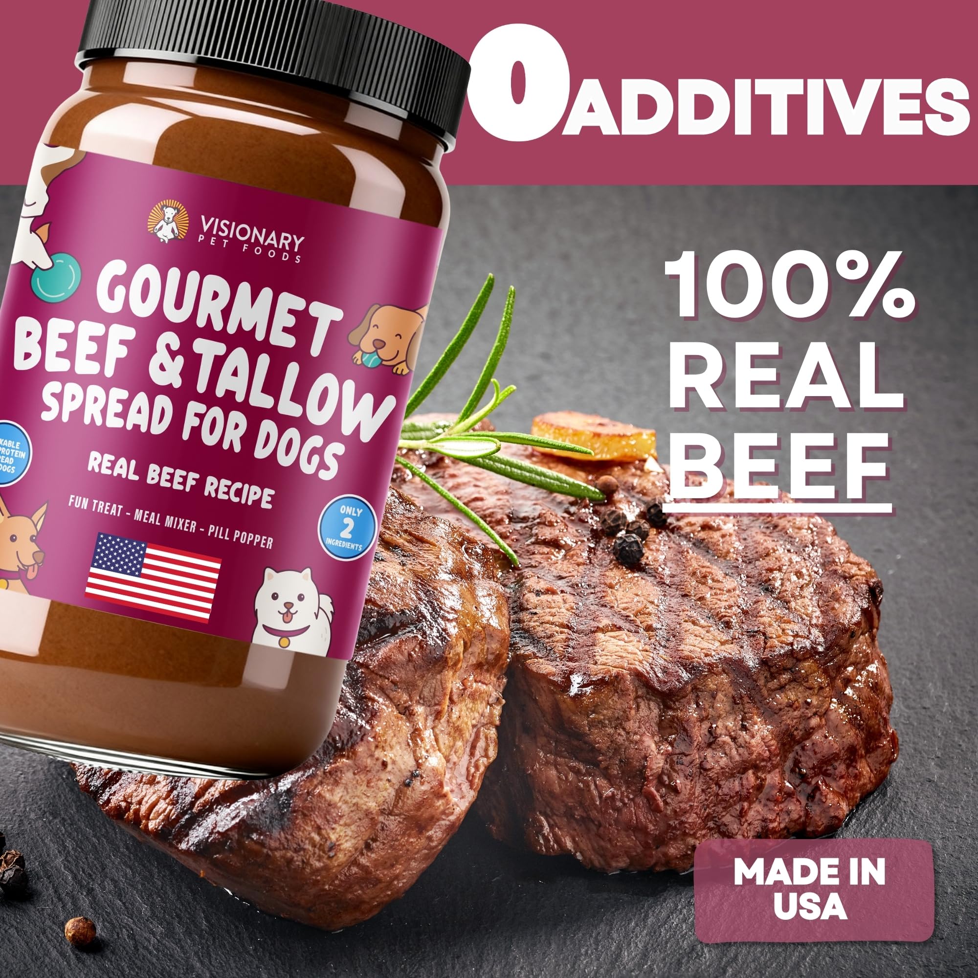 Visionary Pet Foods Meat Spread sin azúcares añadidos para una dieta equilibrada.