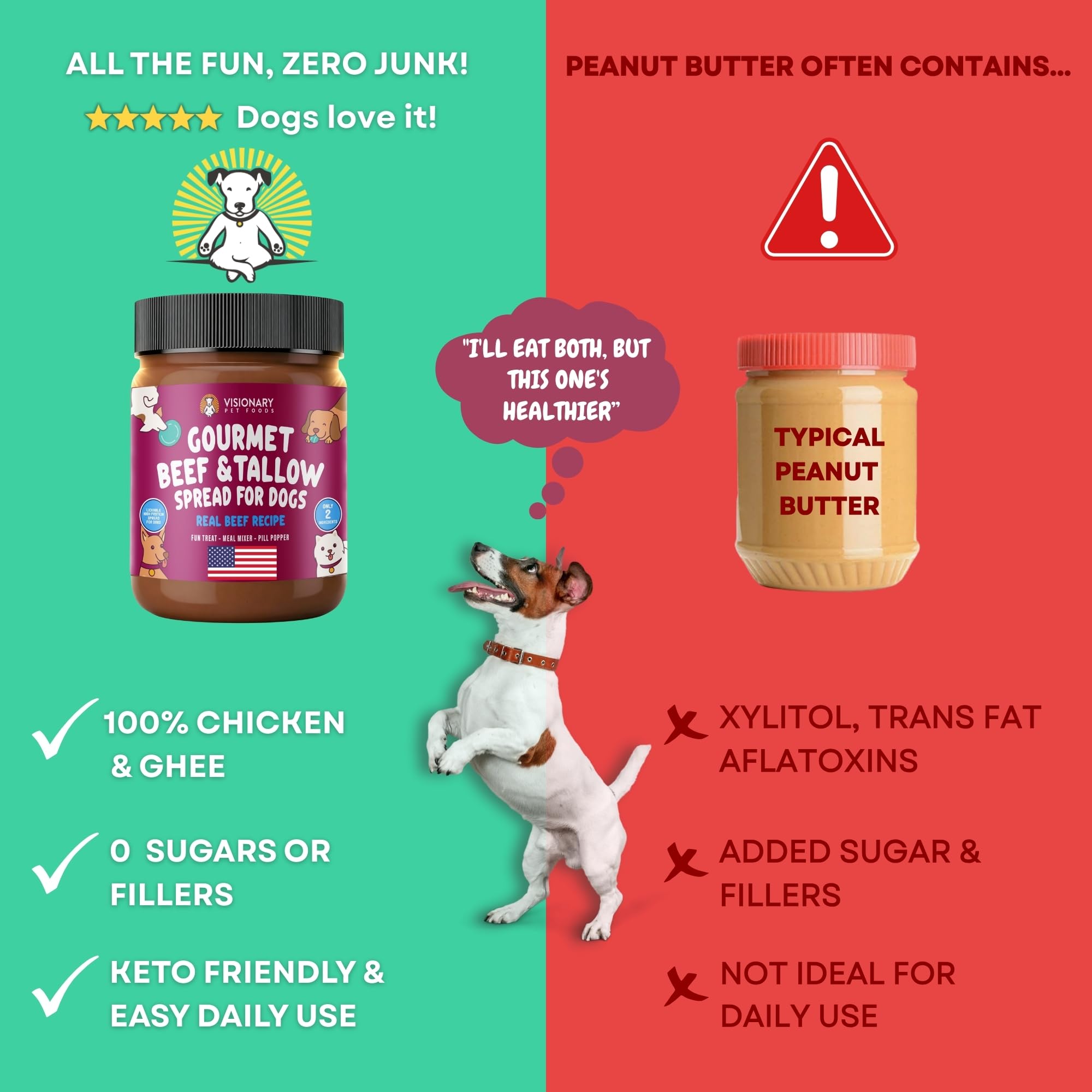 Visionary Pet Foods Meat Spread sin xilitol, opción segura para perros.