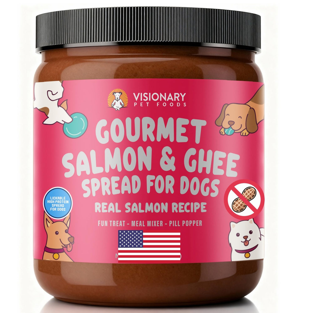 Visionary Pet Foods Salmon Meat Spread en bote, snack proteico para perros con sabor a salmón