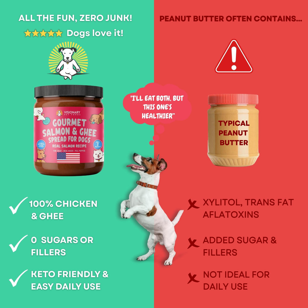 Mezcla Visionary Salmon Meat Spread para perros, útil como complemento de la comida