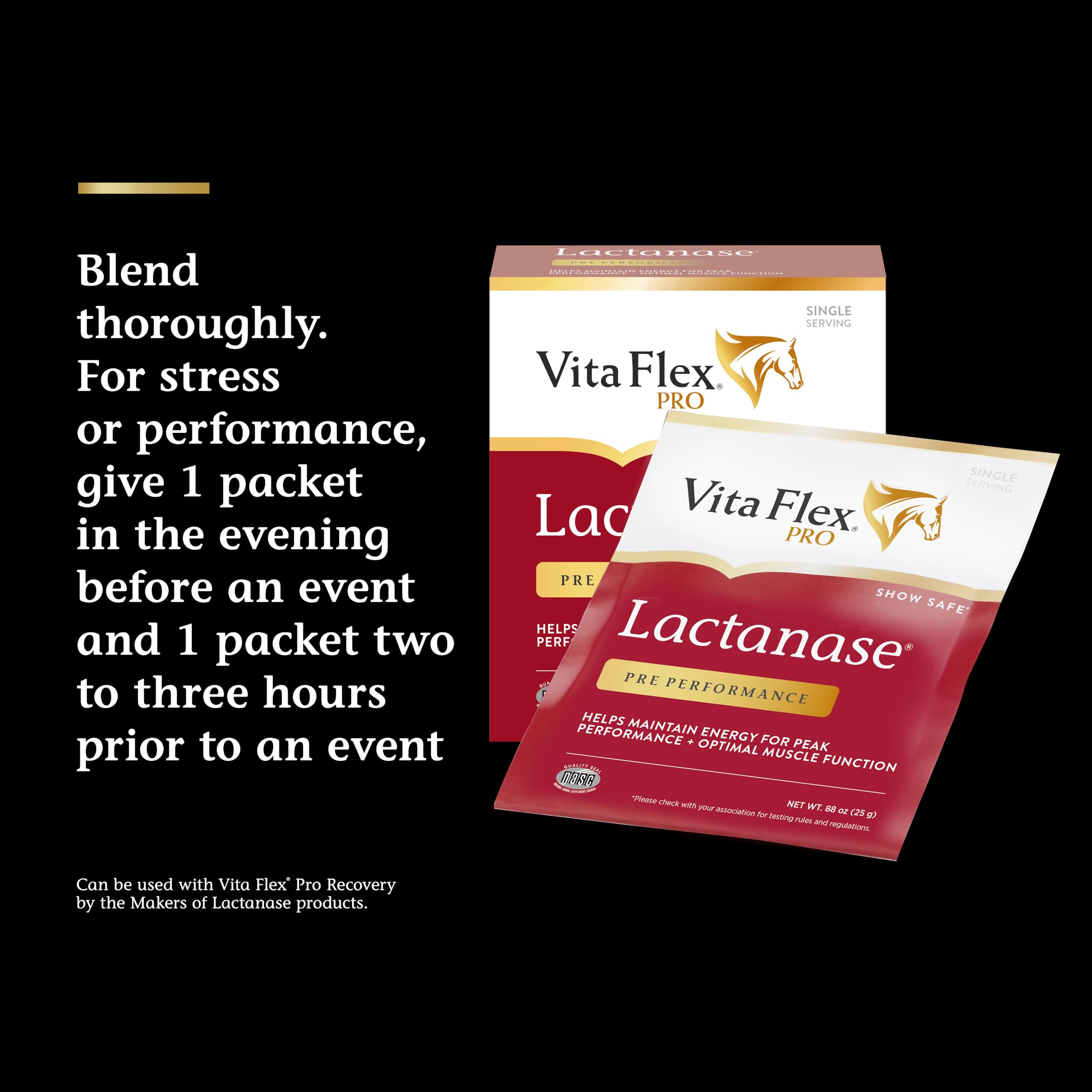 Jinete entrenando con Vita Flex Pro Lactanase Pre-Performance, apoyo potencial de energía