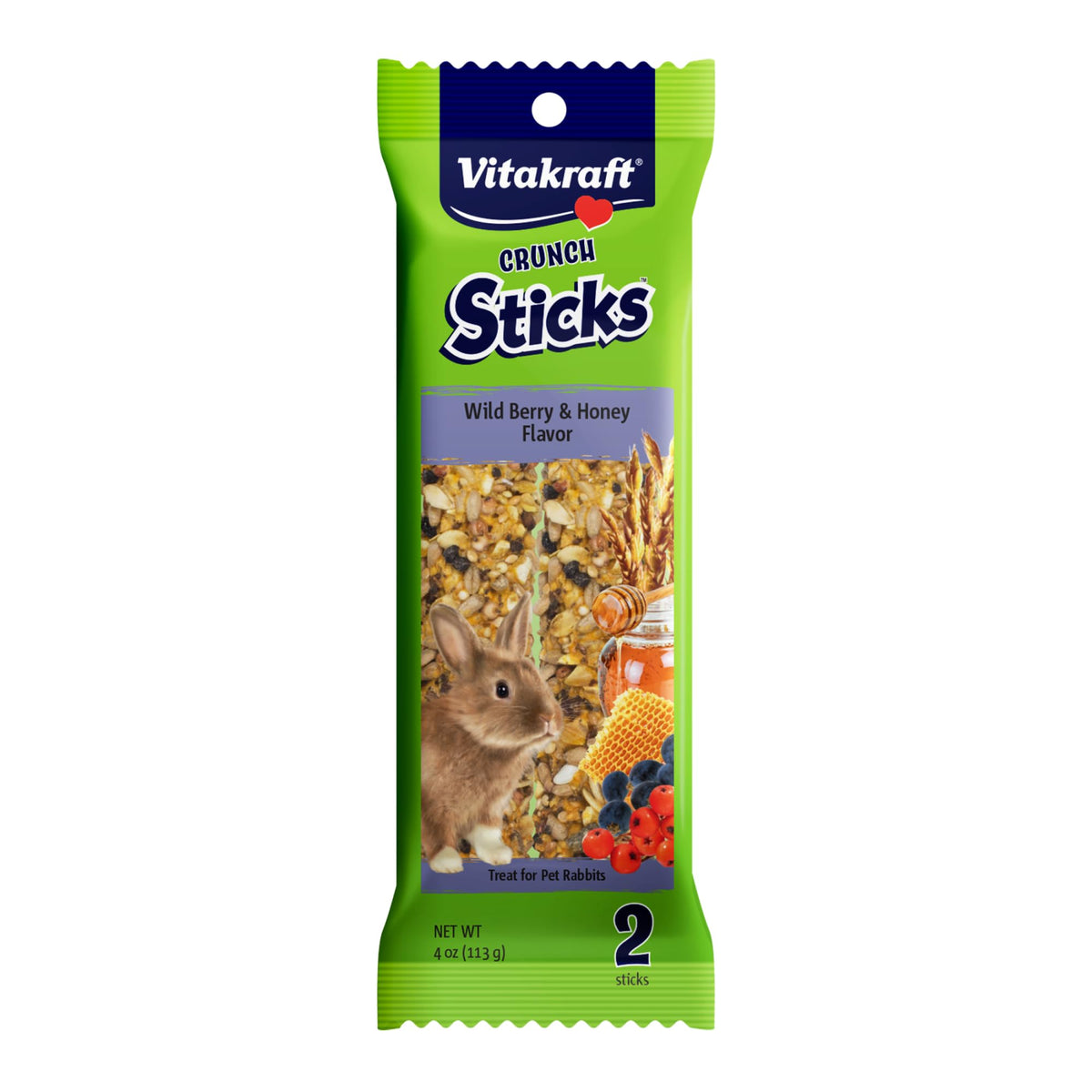 Vitakraft Crunch Sticks para conejos con bayas silvestres y miel, palito de madera para masticación.