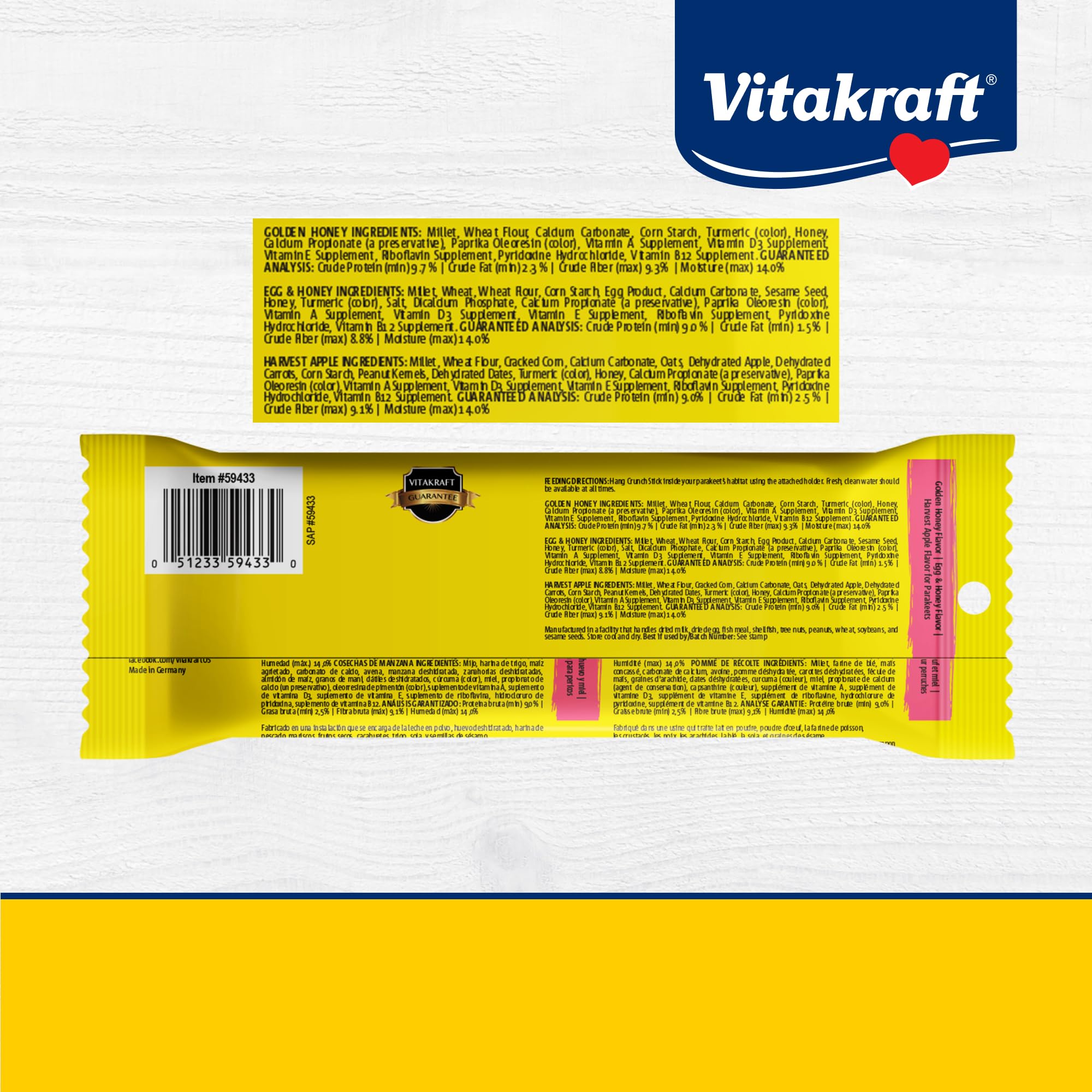 Vitakraft Crunch Sticks enriquecidos con vitaminas para la nutrición diaria del periquito.