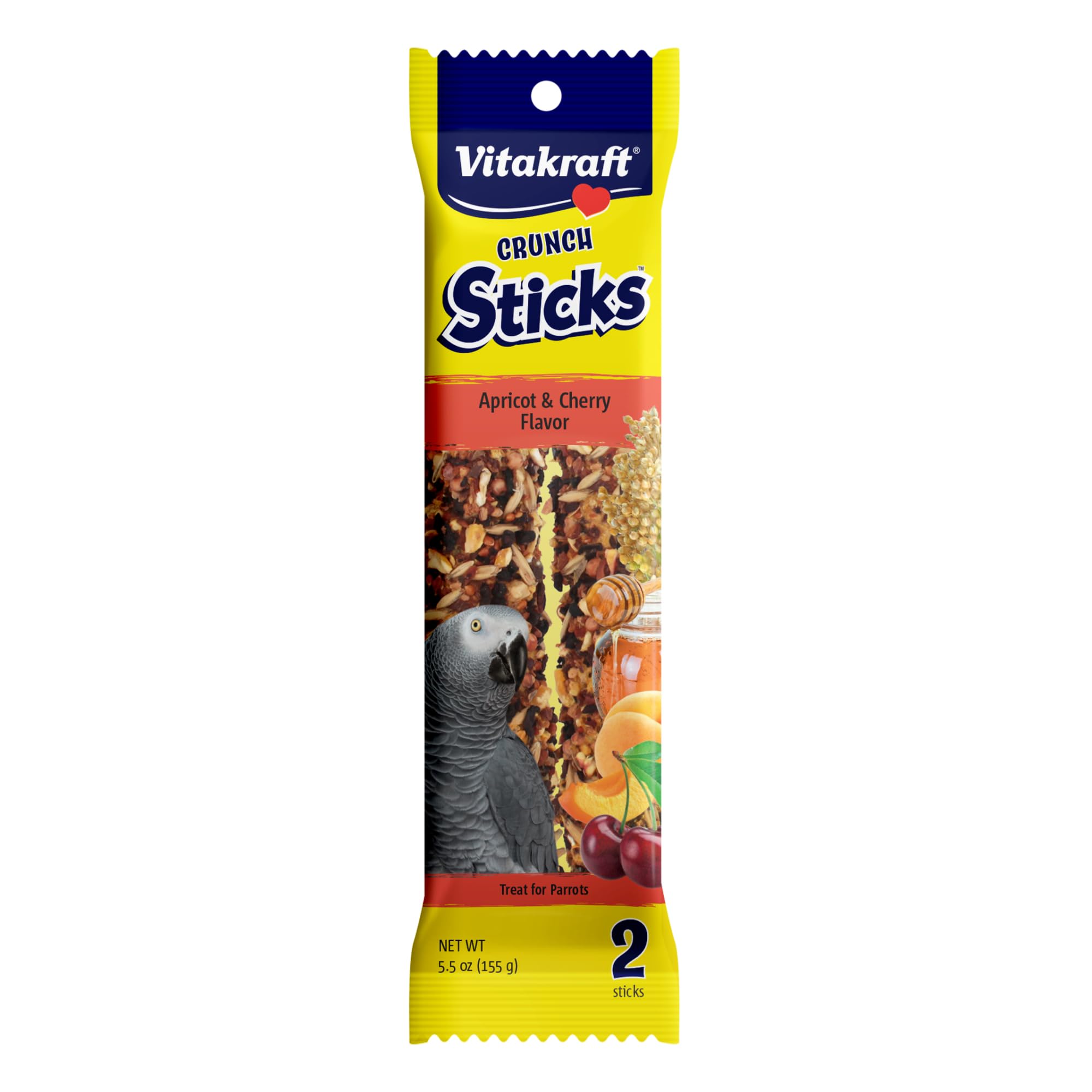 Vitakraft Crunch Sticks para loros con centro de madera natural y clip para jaula, entretenimiento diario