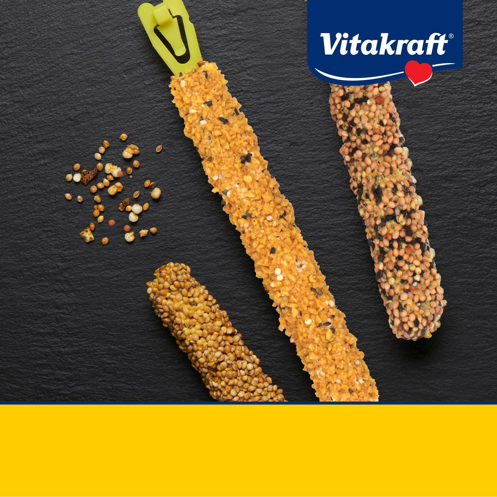 Vitakraft Crunch Sticks para periquitos, sabor banana, textura crujiente para exploración diaria.