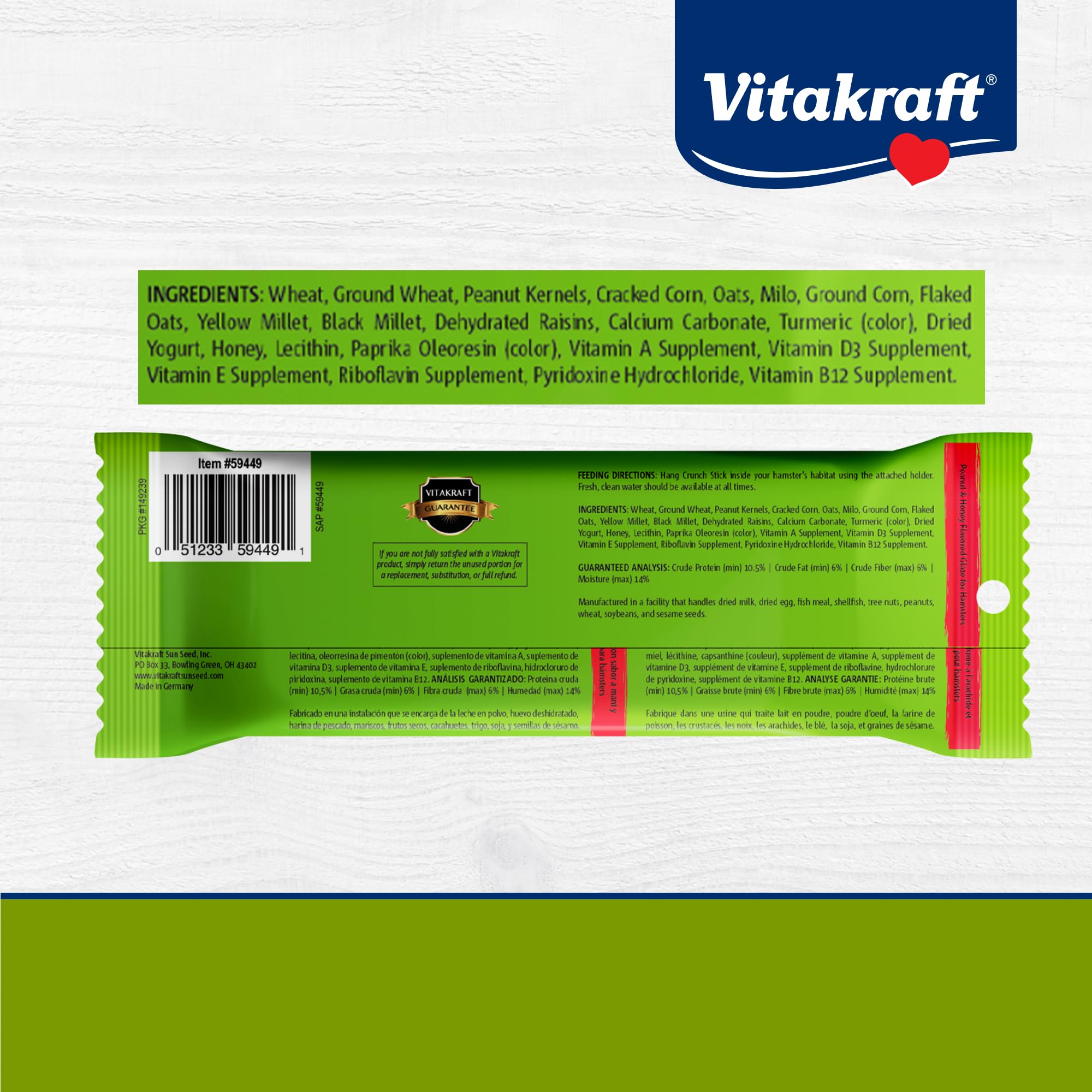 Vitakraft Crunch Sticks textura extra crujiente para satisfacción sensorial.