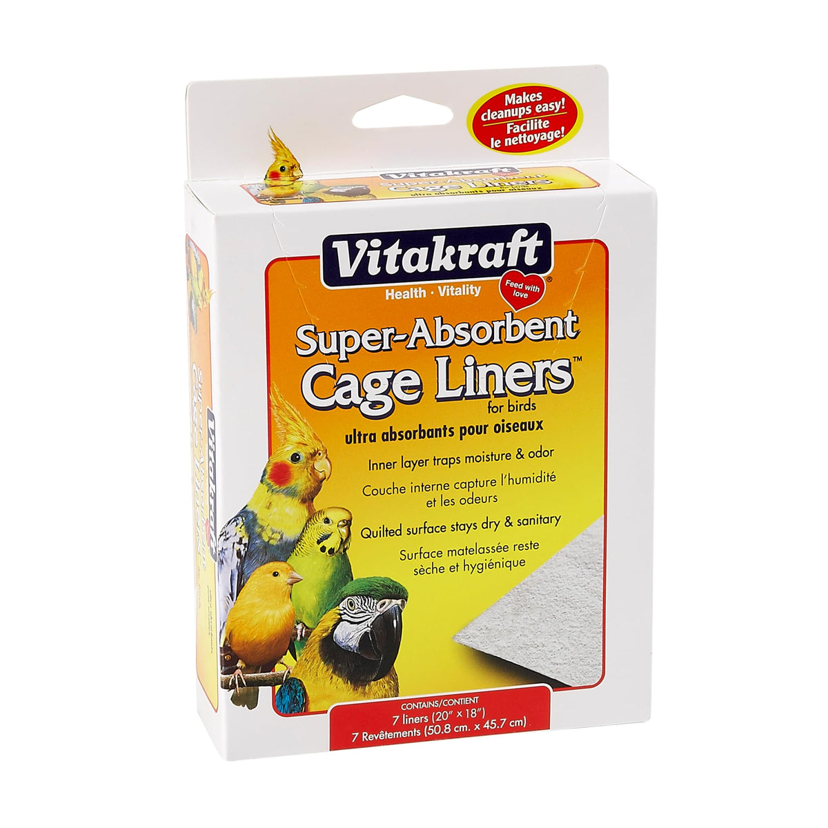 Vitakraft forro absorbente para jaula de aves, blanco 20x18, mantiene la jaula limpia.