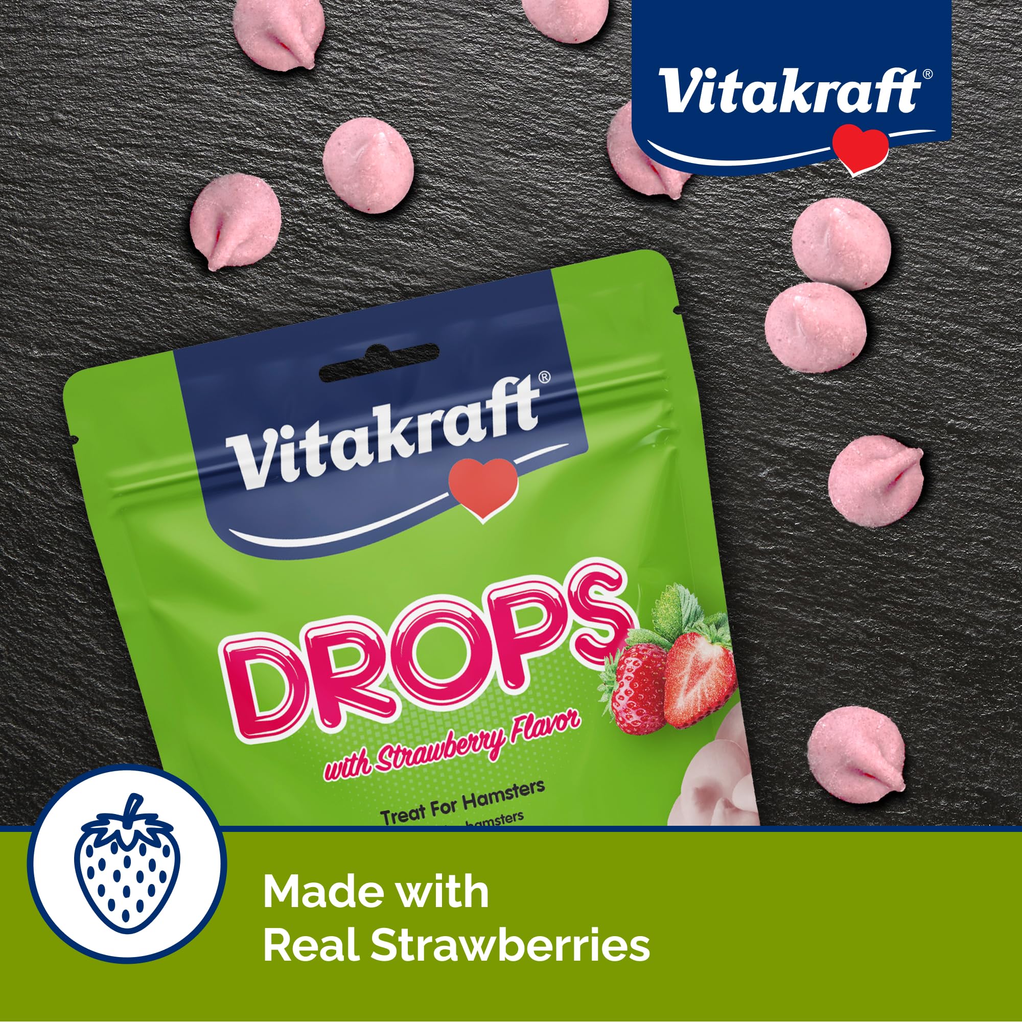 Vitakraft Hamster Strawberry Drops para entrenamiento, recompensa positiva durante las sesiones.