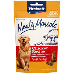 Vitakraft Meaty Morsels en empaque visible, snack sabroso para perros.