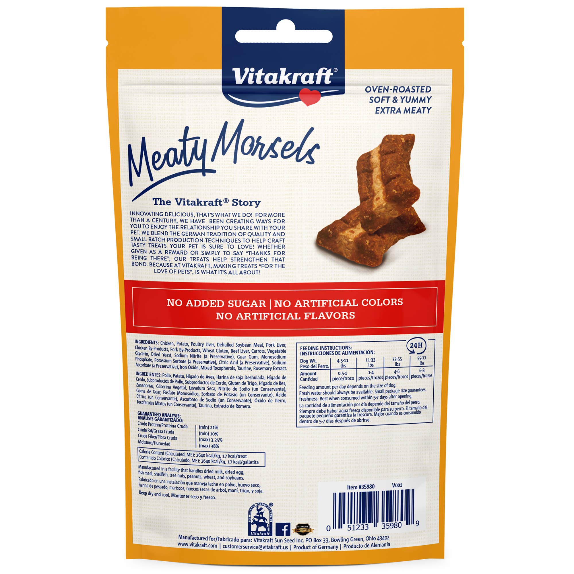 Vitakraft Meaty Morsels, textura extra suave para masticación fácil de perros.