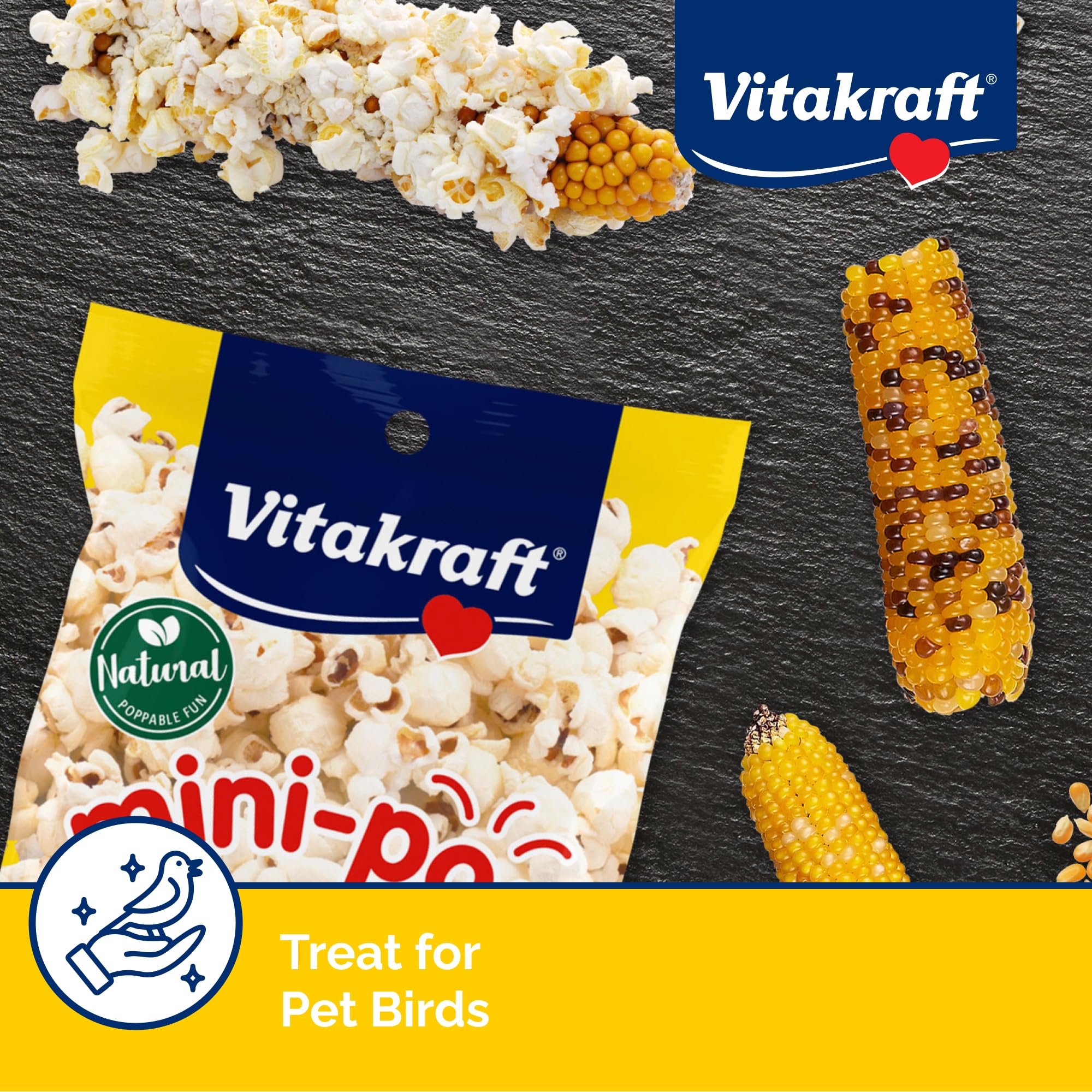 Vitakraft Mini-Pop cob de maíz para aves, listo para microondas como snack.