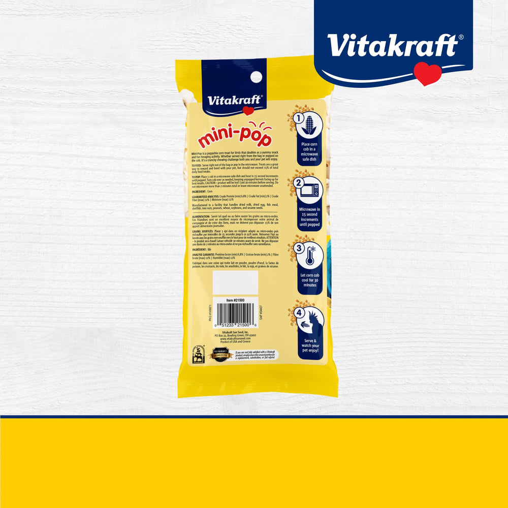 Vitakraft Mini-Pop cob de maíz para aves, opción de forraje sabrosa y crujiente.
